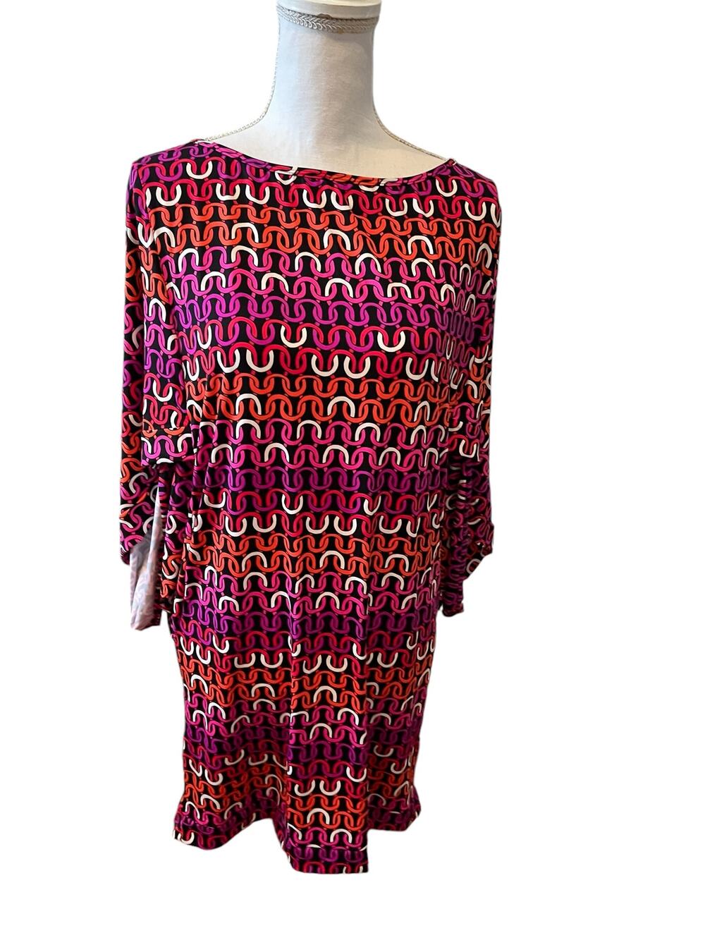 Trina Turk Echo Chain Print Swim Cover Up Dress Black Pink L